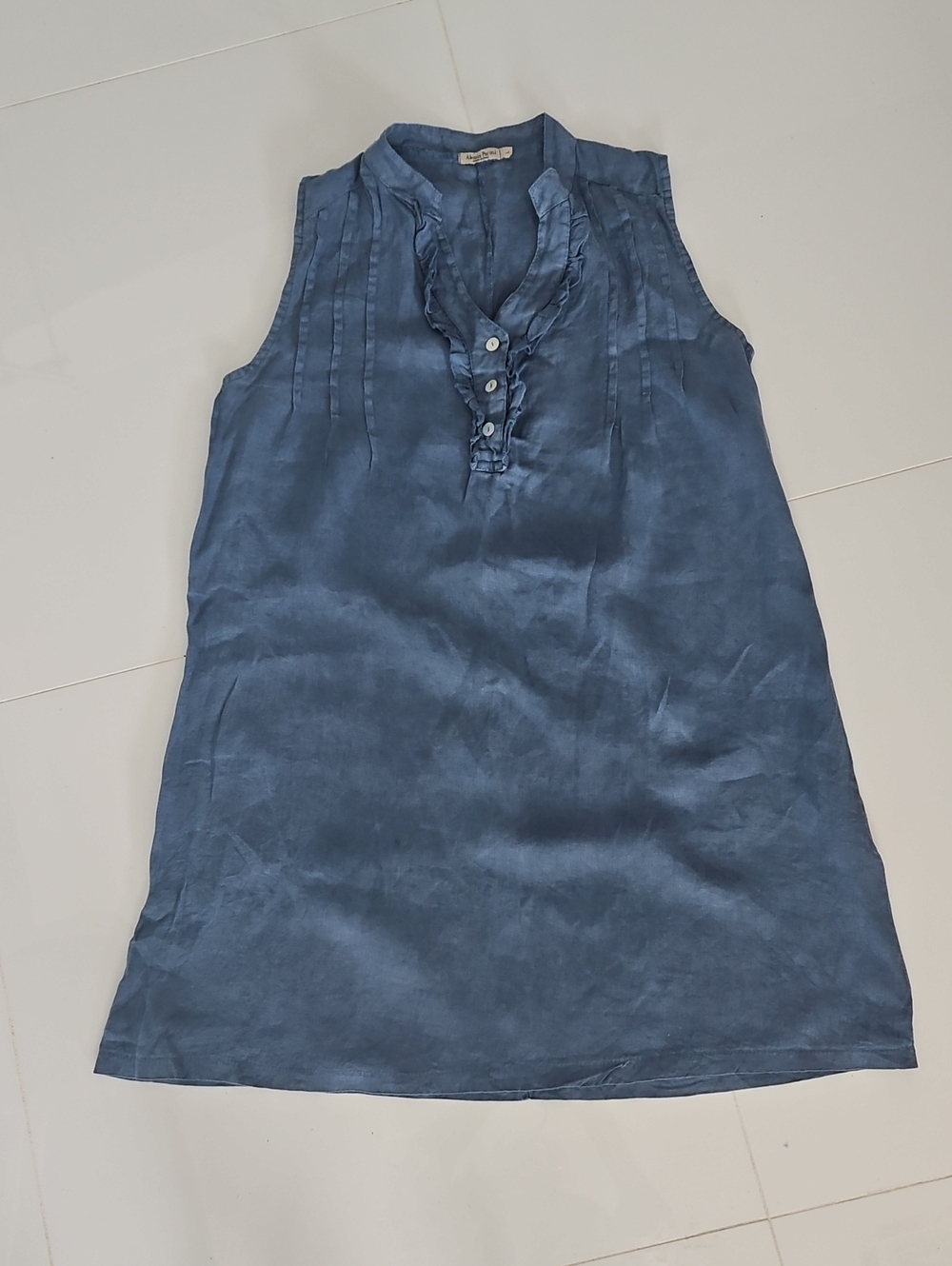 Alessia Pacini Sleeveless Ruffle-Trim Casual Dress in Light Navy Blue